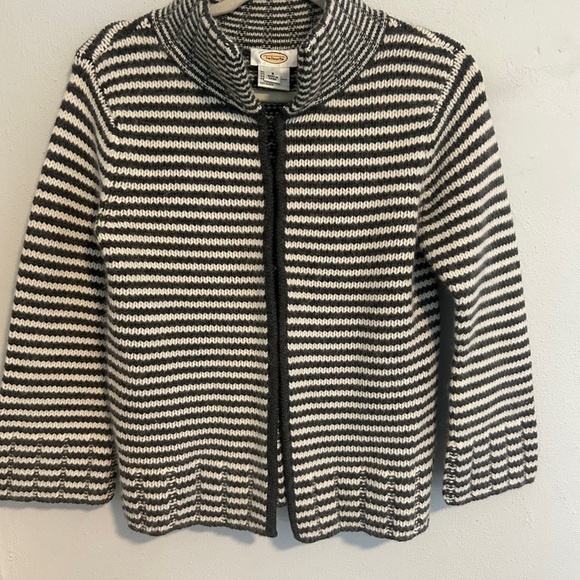 Talbots Black and White Striped women’s lambs wool & wool blend cardigan - Picture 1 of 4